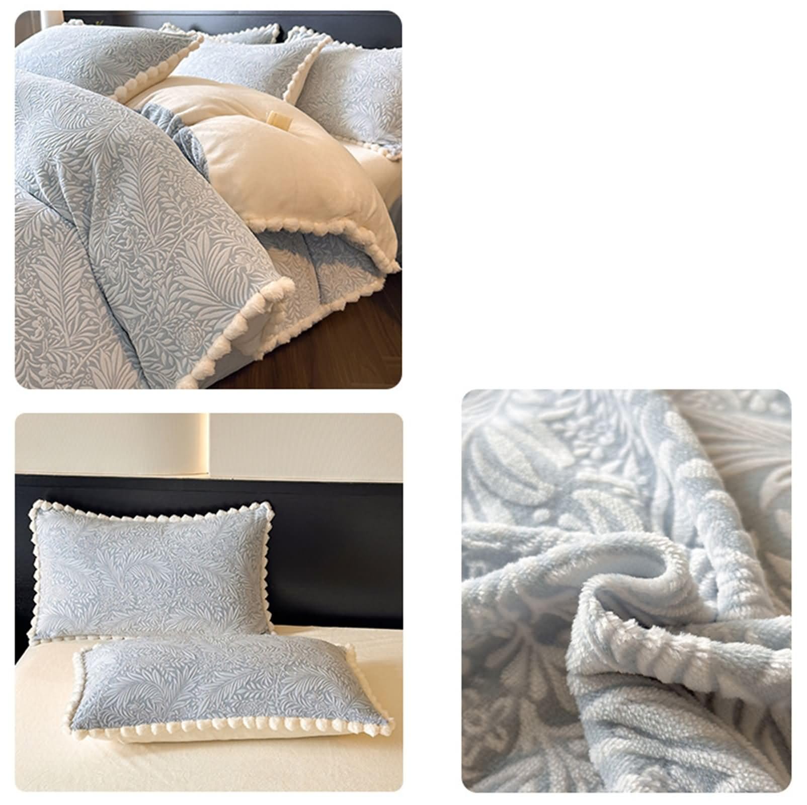 Zestaw poszewek na kołdrę 4 sztuki na łóżko 180, 200 x 230 cm, prześcieradło 240 x 245 cm i 2 poszewki na poduszki, wzór gałęzi i liści, miękki poliester, jasnoniebieski beżowy