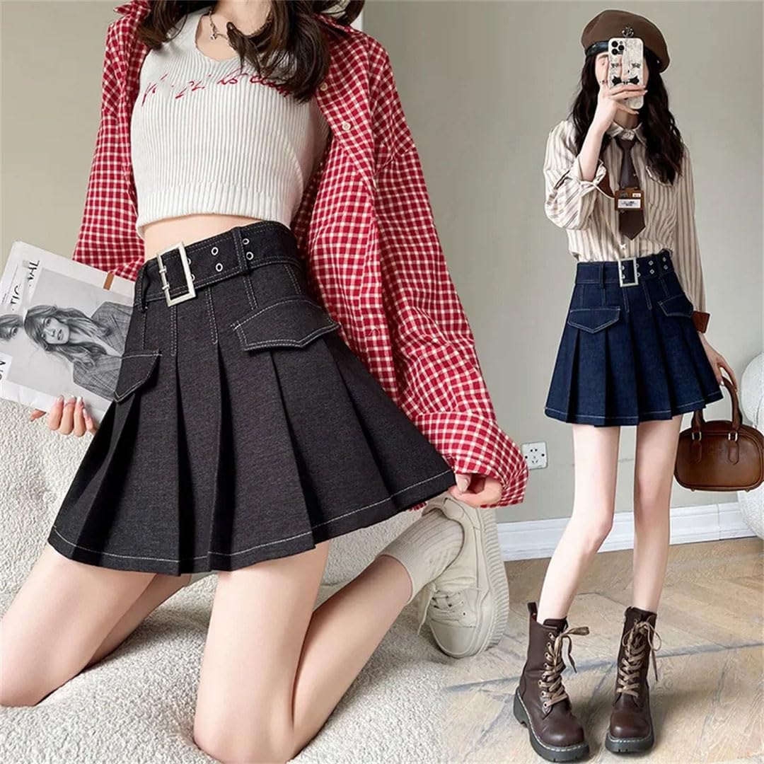 Mini abito da donna in denim stile preppy per gonna casual a linea A primavera
