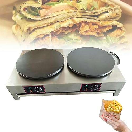Máquina para hacer crepas redonda comercial con antiadherente, base de cocción de acero inoxidable con temperatura ajustable, máquina de plancha
