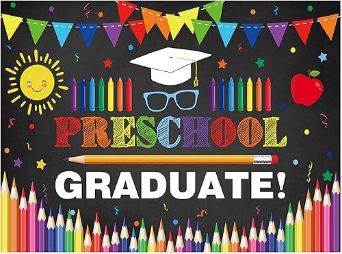 Allenjoy Telón de fondo de graduado preescolar de 96 x 72 pulgadas para niños, fotografía, escuela, graduación, fiesta, suministros de decoración,