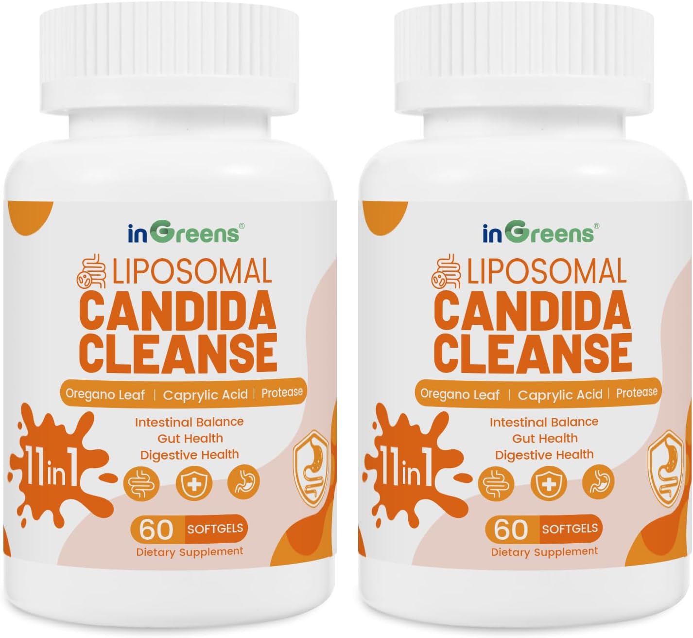 inGreens 11-in-1 Candida Support Supplement, Antifungal Overgrowth, Intestinal Detox & Gut Health for Women & Men, Balance Probiotic, Natural Herbal Oregano & Caprylic Acid Softgels, 120 Count