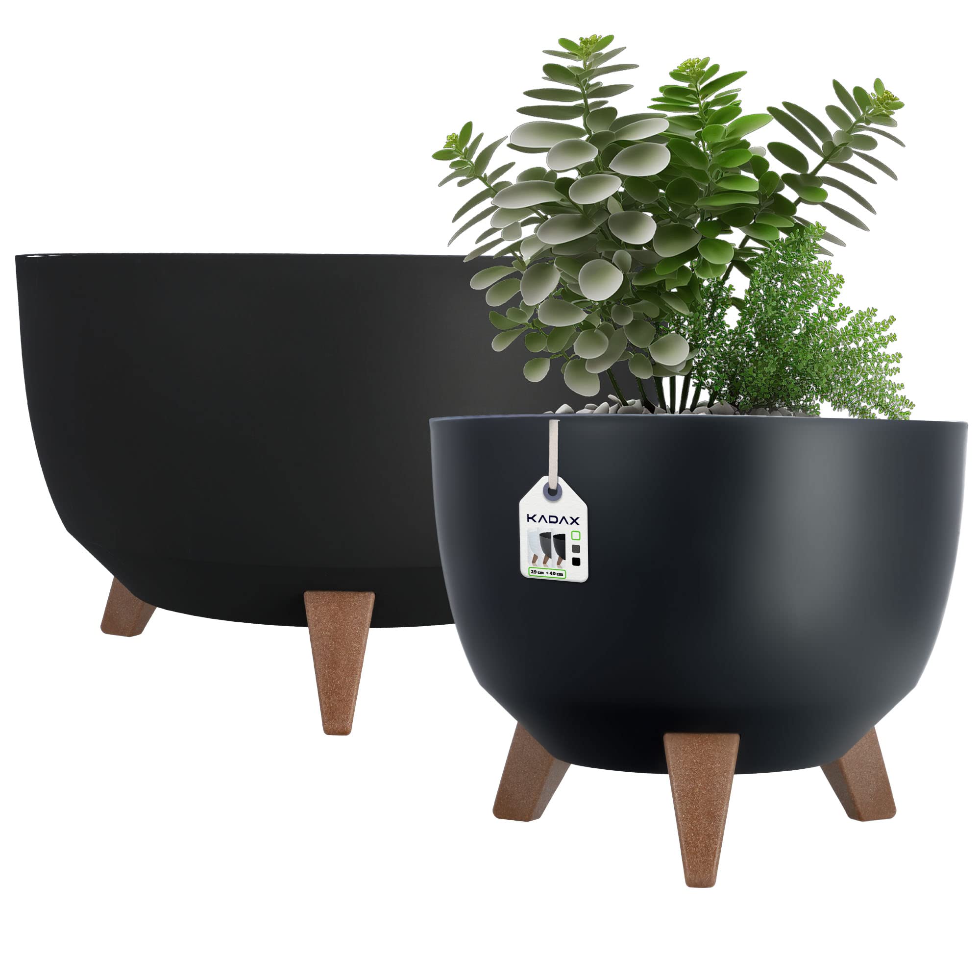 Vaso Rialzato In Plastica KADAX Simil-Legno – Set 2 Pezzi (29 E 39.5 Cm) – Nero - 2