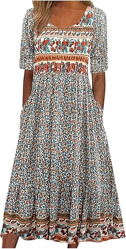 Vestido tipo camiseta para mujer 2023, casual, talla grande, vestido midi de verano, bohemio, estampado floral, holgado, vestidos largos con