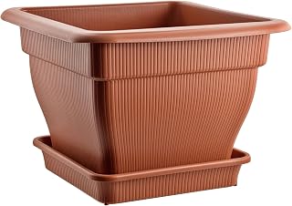 XL Plant Pot 48 x 48cm 33 Litre Terracotta Flower Pot Planter Large | BURI Water Dispenser Coaster, UV-Resistant, Frostproof, Planter, Terrace, Sturdy Plastic, Durable