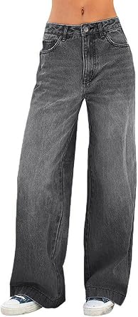 EMMIOL Women Baggy Jeans Mid-Low Waist Boyfriend Streetwear Vintage Jeans Wide Leg Denim Pants