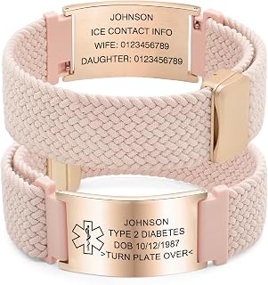 Personalized Medical Alert Bracelet, Elastic Nylon Medical ID Bracelet with Engraved Tag, Adjustable Length and Color Options, Custom Keepsake Gift for Health-Conscious Loved Ones