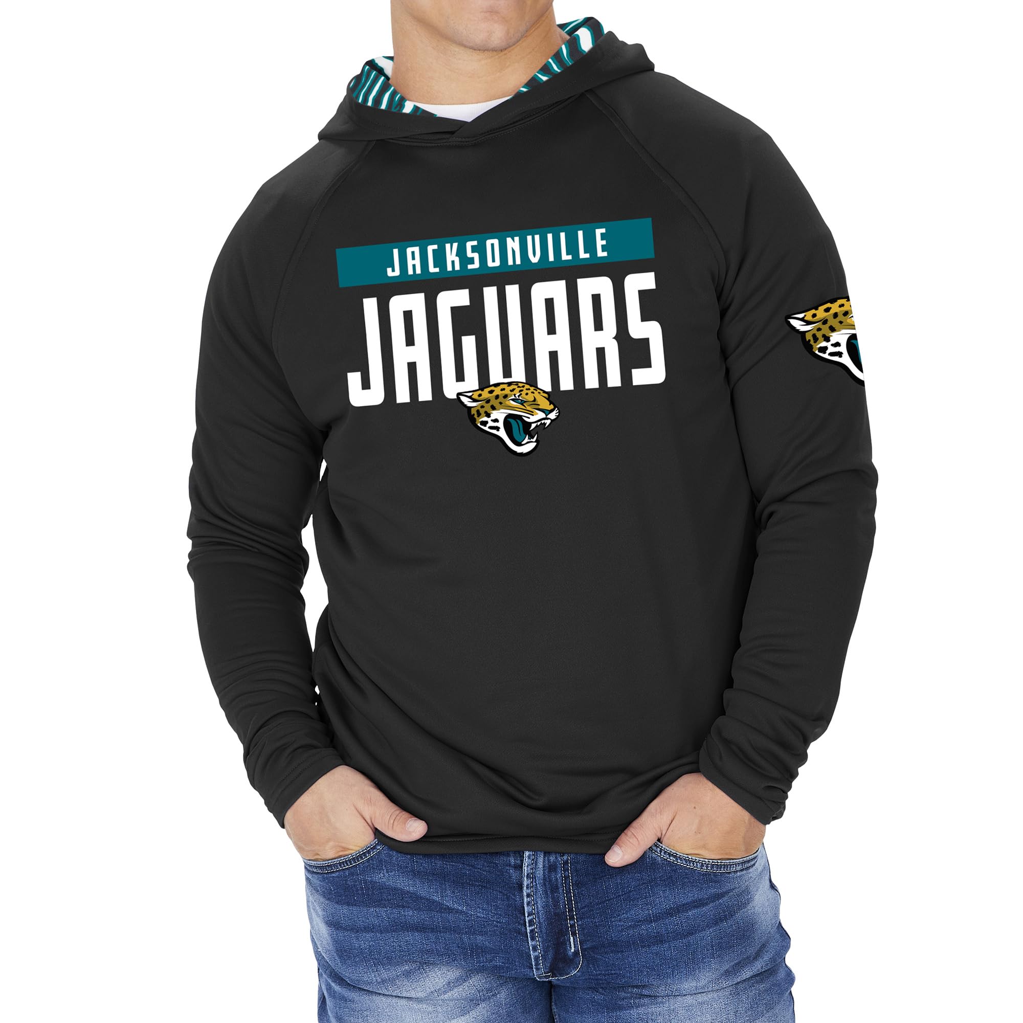 Zubaz NFL Football Men's Solid Team Hoodie with Camo Lined Hood and Sleeve Graphic — view 6