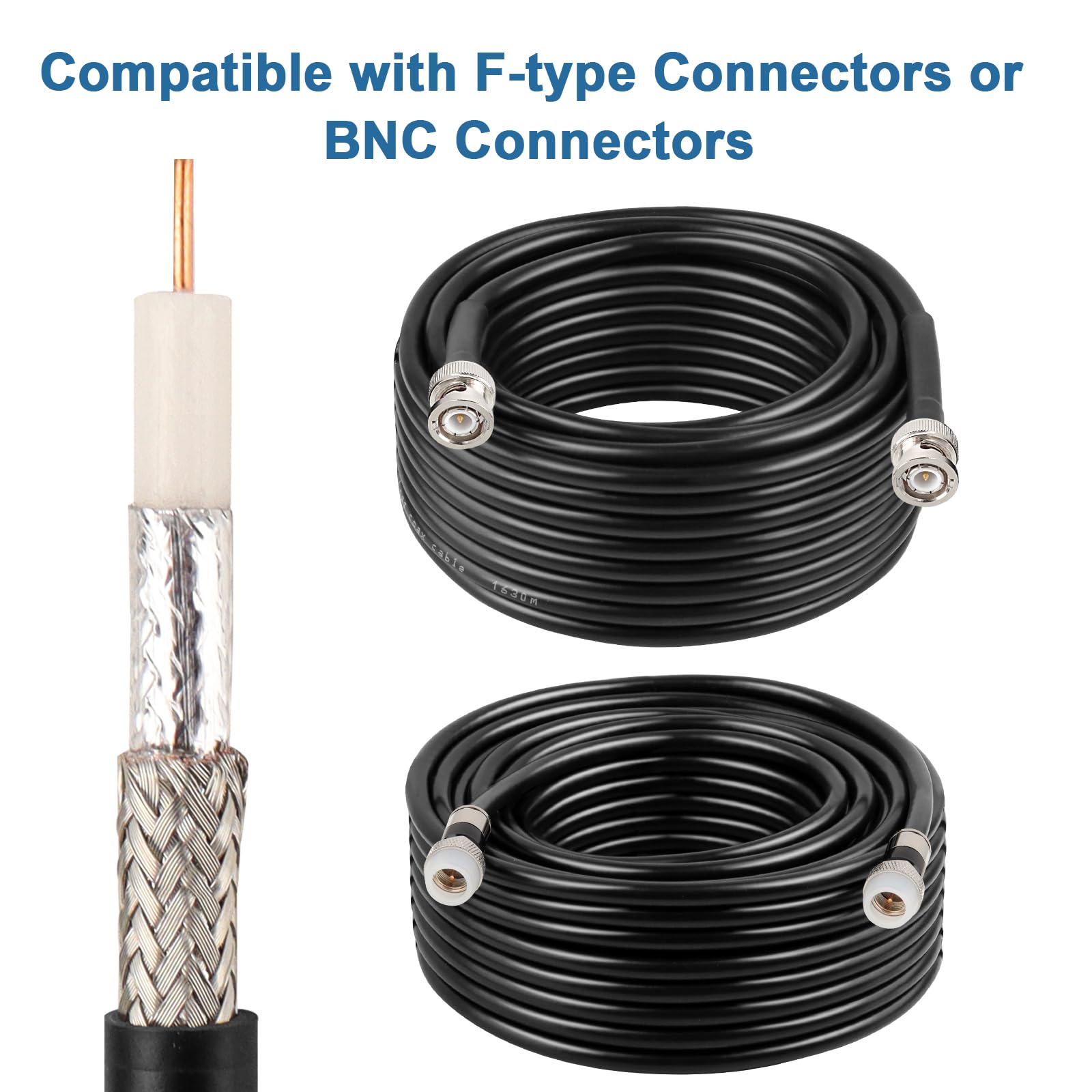 MOOOKEERF - Cavo coassiale RG6, 30,5 m, 18 AWG, 75 Ohm, RG6, cavo a doppia schermatura con conduttore in rame puro per trasmissione, satellitare e applicazioni cellulari, nero