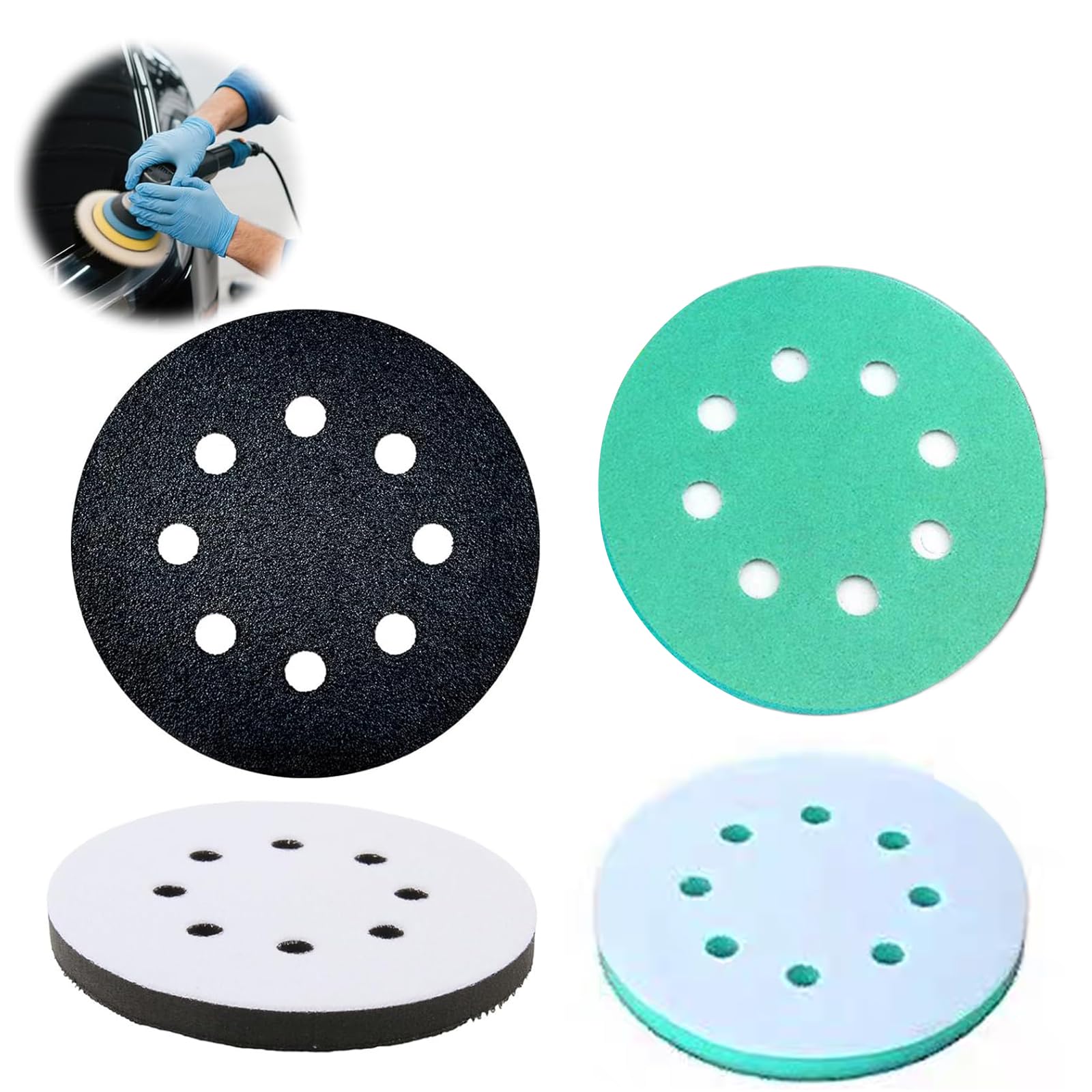 2 Pezzi Pad Levigatura 125mm in Schiuma Alta Elasticità, Disco Interfaccia per Levigatrice Orbitale, Cuscinetto Supporto Morbido con 8 Fori per Lucidatrice e Levigatura