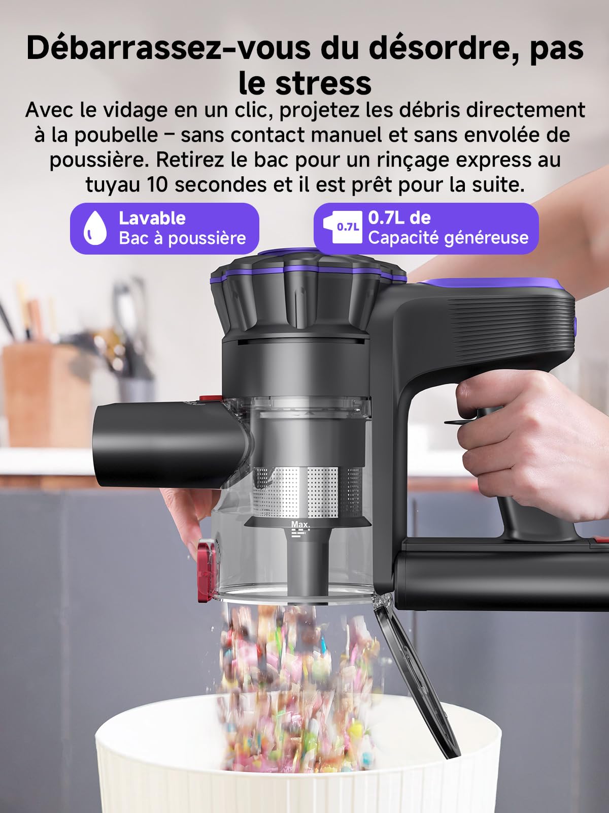 MONSGA Aspirateur Balai sans Fil, Léger et Puissant, GreenEye, 45KPa/50Min