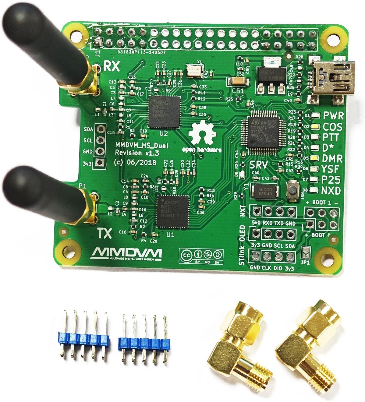 AURSINC MMDVM Duplex Hotspot Module Dual Hat V1.5.2 Support P25 DMR YSF NXDN DMR Slot 1 + Slot 2 for Raspberry Pi, Pi Zero with USB Port (Without OLED)