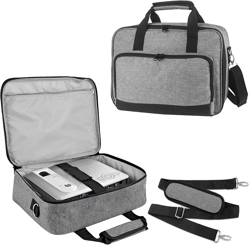 ZKOO Estuche de transporte para proyector, bolsa para proyector compatible con la mayoría de los proyectores, incluye bolsillos de almacenamiento y correas ajustables para los hombros, estuche para proyector de viaje, 14" x 11" x 4" (gris)