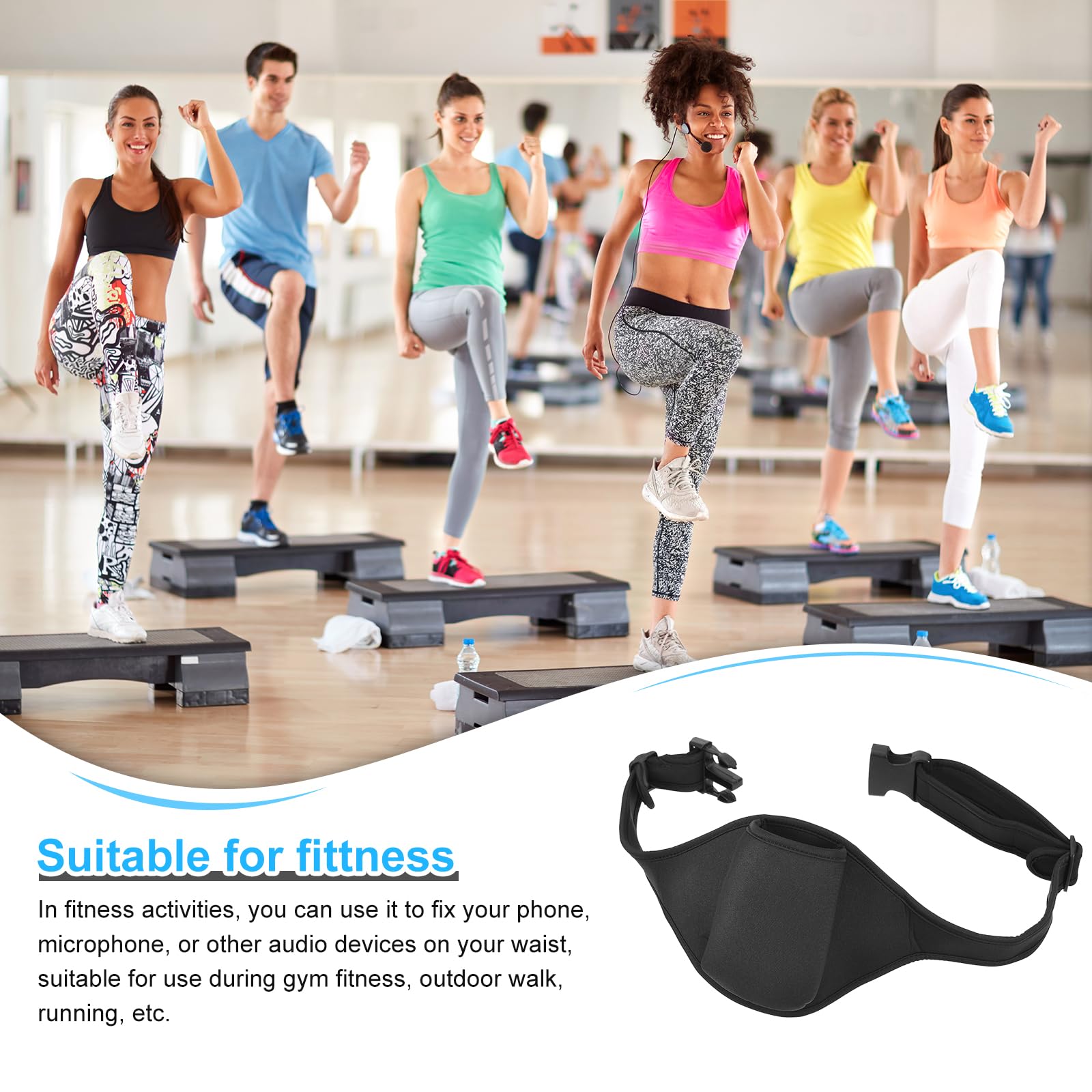 QUARKZMAN 6 Pakiet Micro Belt do Fitness Mikrofon Pas Stojak Regulowany Pas Torba dla Instruktorów Teatru Nauczyciela, Czarny