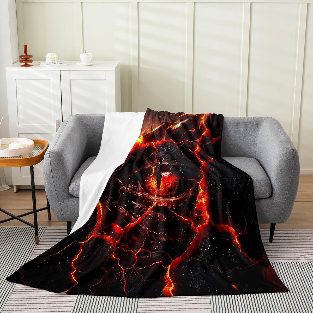 Dragon Wolf Fuzzy Blanket Fire Lightning Flannel Fleece Throw Blanket for Sofa Couch Cool Wild Animal Ultra Soft Bed Blanket Black Blue Red Blanket 90"x90"