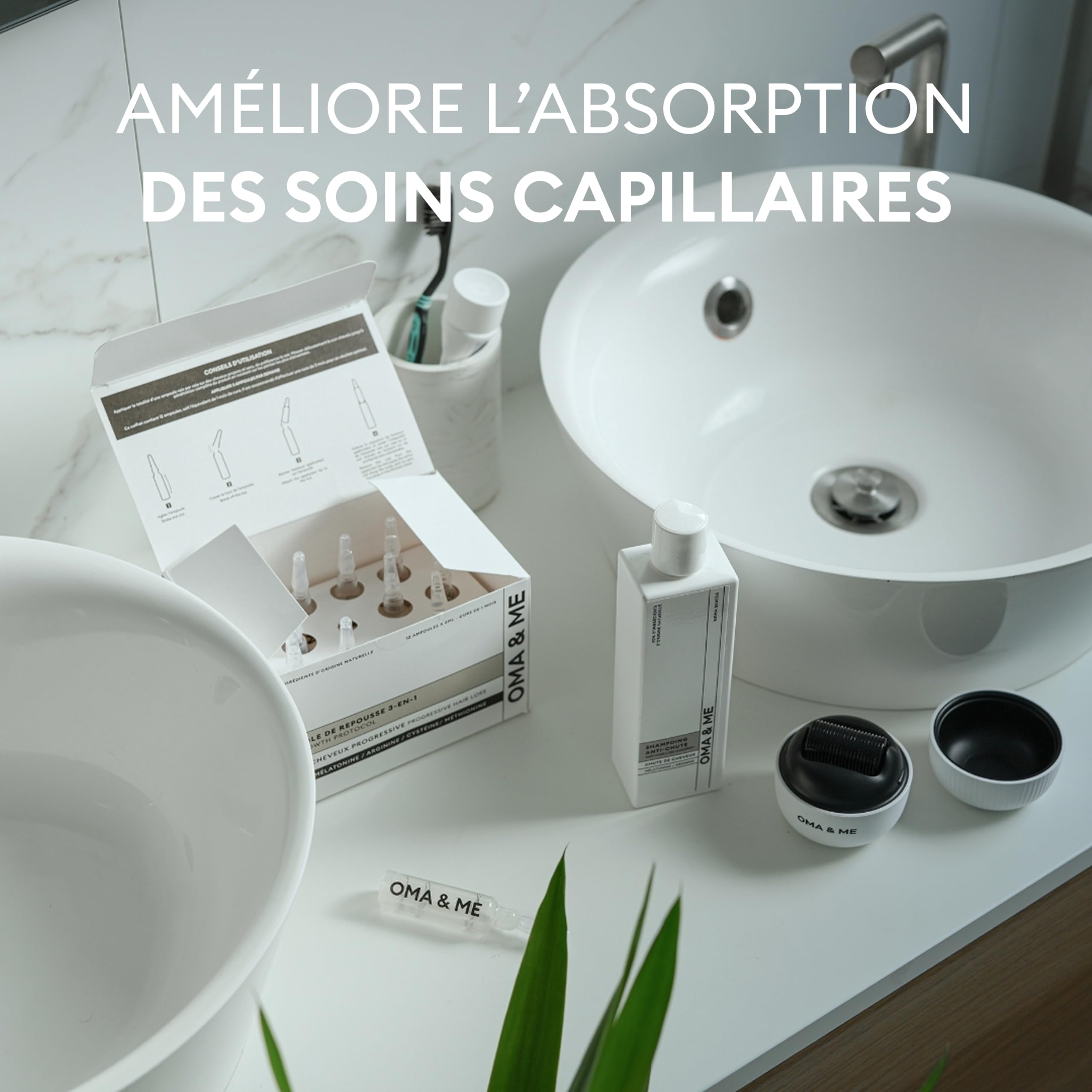 OMA & ME Derma Roller 0.5 mm - Stimule la Pousse des Cheveux Naturellement, Favorise la Croissance du Cuir Chevelu - Microneedling 1200 Micro-Aiguilles - Soin, Routine Capillaire Anti-Chute