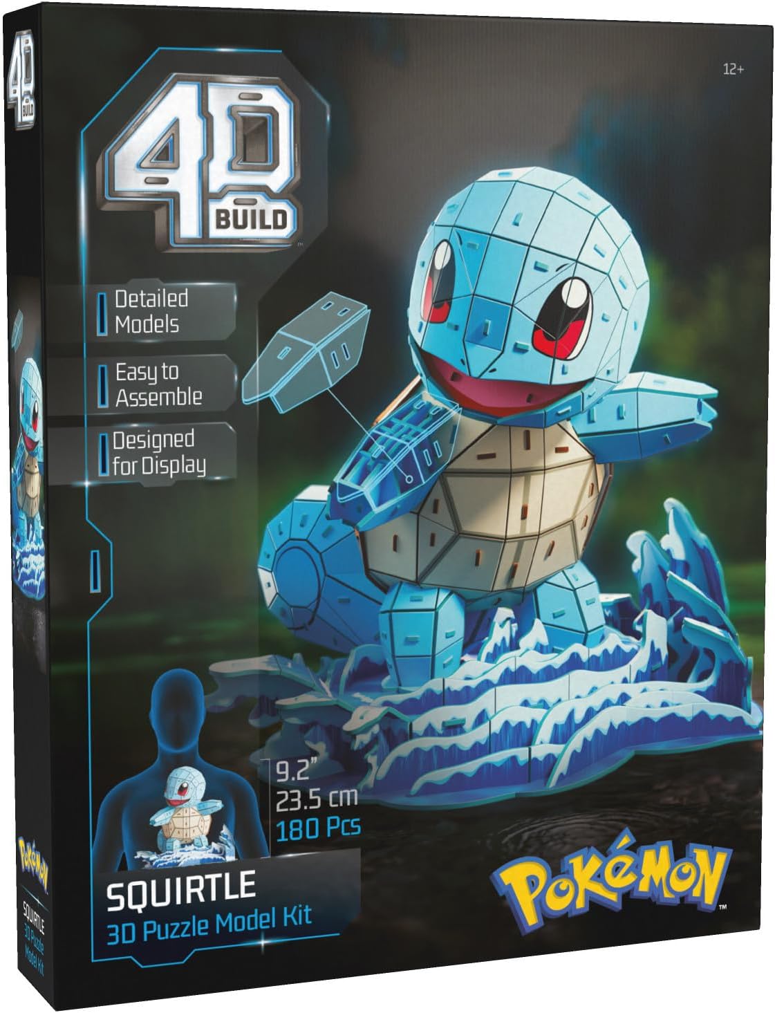 4D Build, Pokémon Squirtle 3D Model Kit, Pokémon Figure, Kanto First Partner Collection, Desk Décor, 180 Pieces, for Ages 12 & Up
