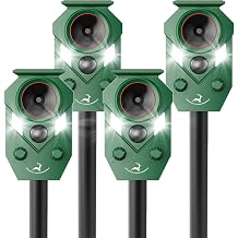 4 Packs Solar-Powered Ultrasonic Animal Repellent, Waterproof Cat Deterrent with LED Flashing Lights and Motion Sensor for Outdoor Yard, Effective to Repel Cats, Coyotes, Raccoons, and Deer