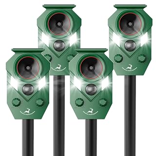 4 Pack of X-PEST Solar-Powered Ultrasonic Animal Repellent for Outdoor Yard, Waterproof Cat Deterrent with LED Flashing Lights and Motion Sensor,Effective to Repel Cats, Coyotes, Raccoons, and Deer - Amazon product rated Grade B