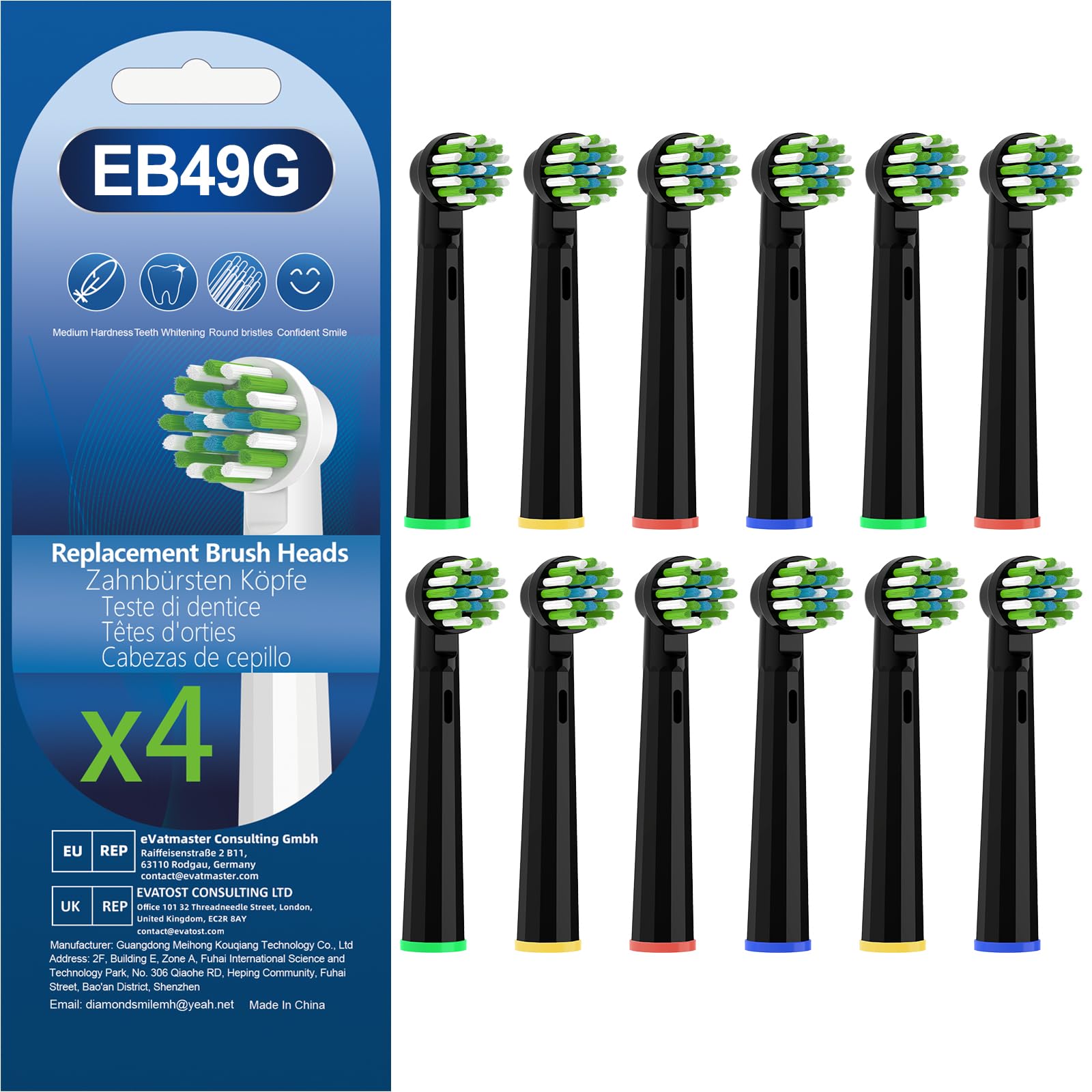 Testine di ricambio compatibili con spazzolino elettrico Braun Oral B Pro 1000, Genius X, Smart 1500, 12 testine di precisione compatibili con Oral B (nero)