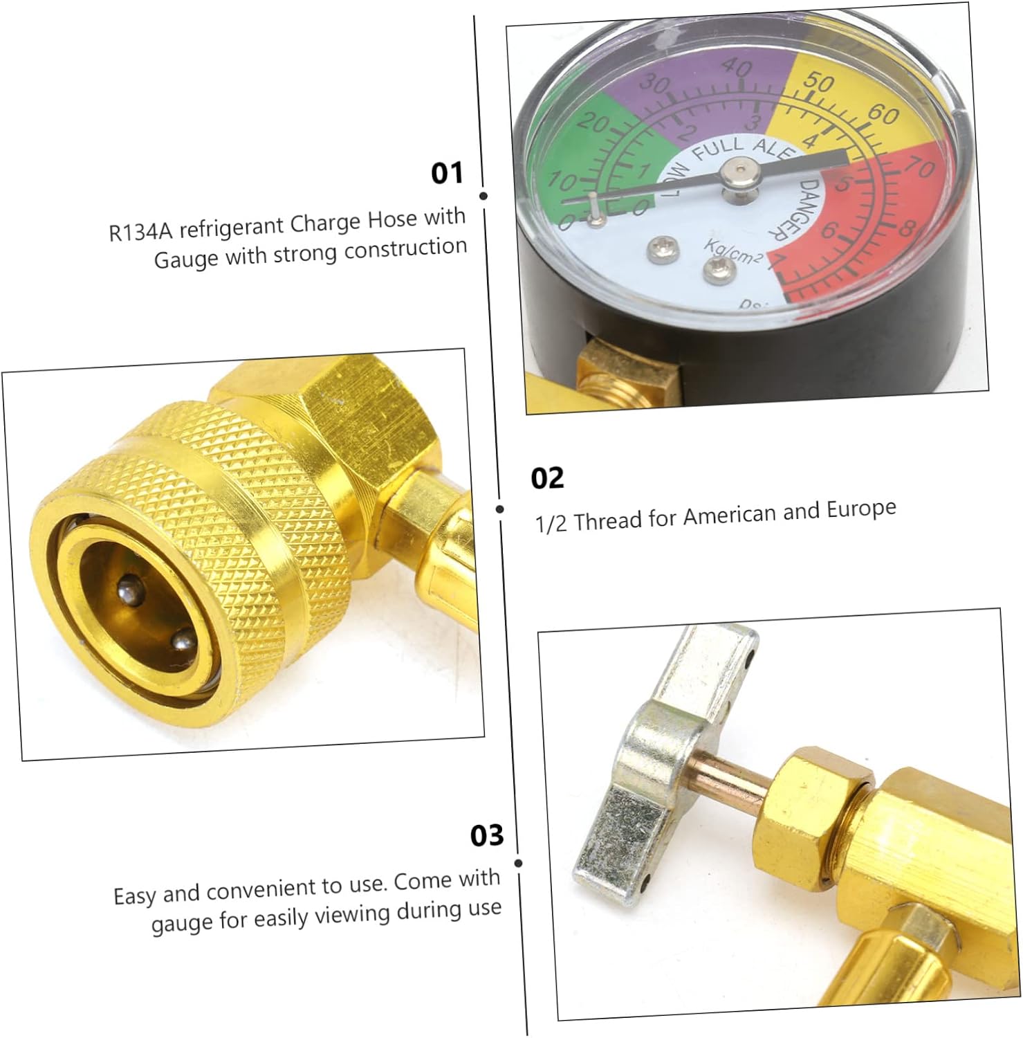 Gatuida R134a Recharge Hose with Gauge R134a Charging Hose Kit Piercing Valve for Refrigerator Ac Refrigerant 134a Automotive Ac Hose Fittings Alum Con Uv Pro The Refrigerant Can, Medium