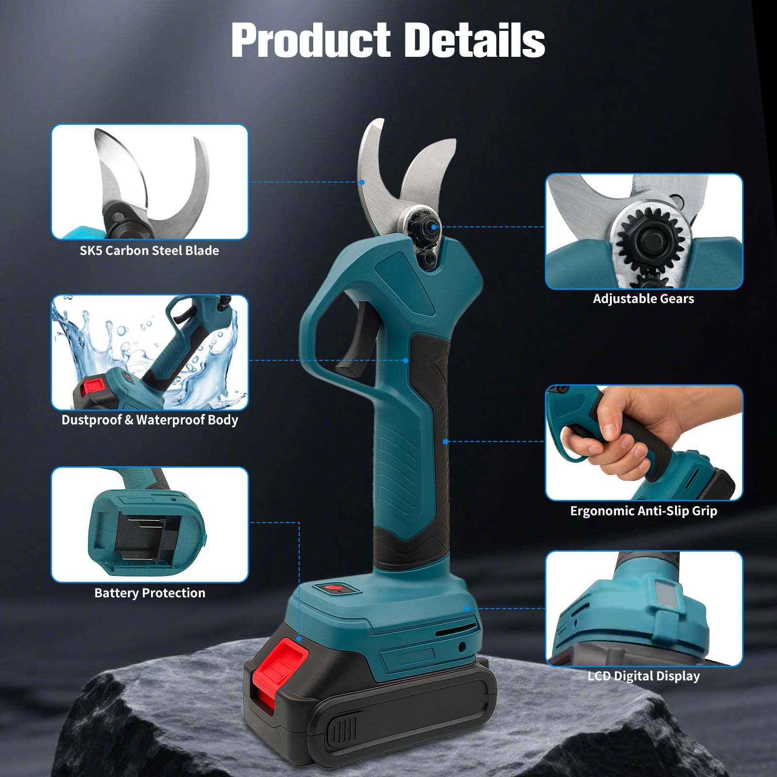 Sécateur électrique sans fil 45 mm pour Makita 18 V – Sécateur professionnel avec affichage LCD, moteur sans balais, scie à élaguer électrique pour branches, arbustes et troncs (sans batterie)