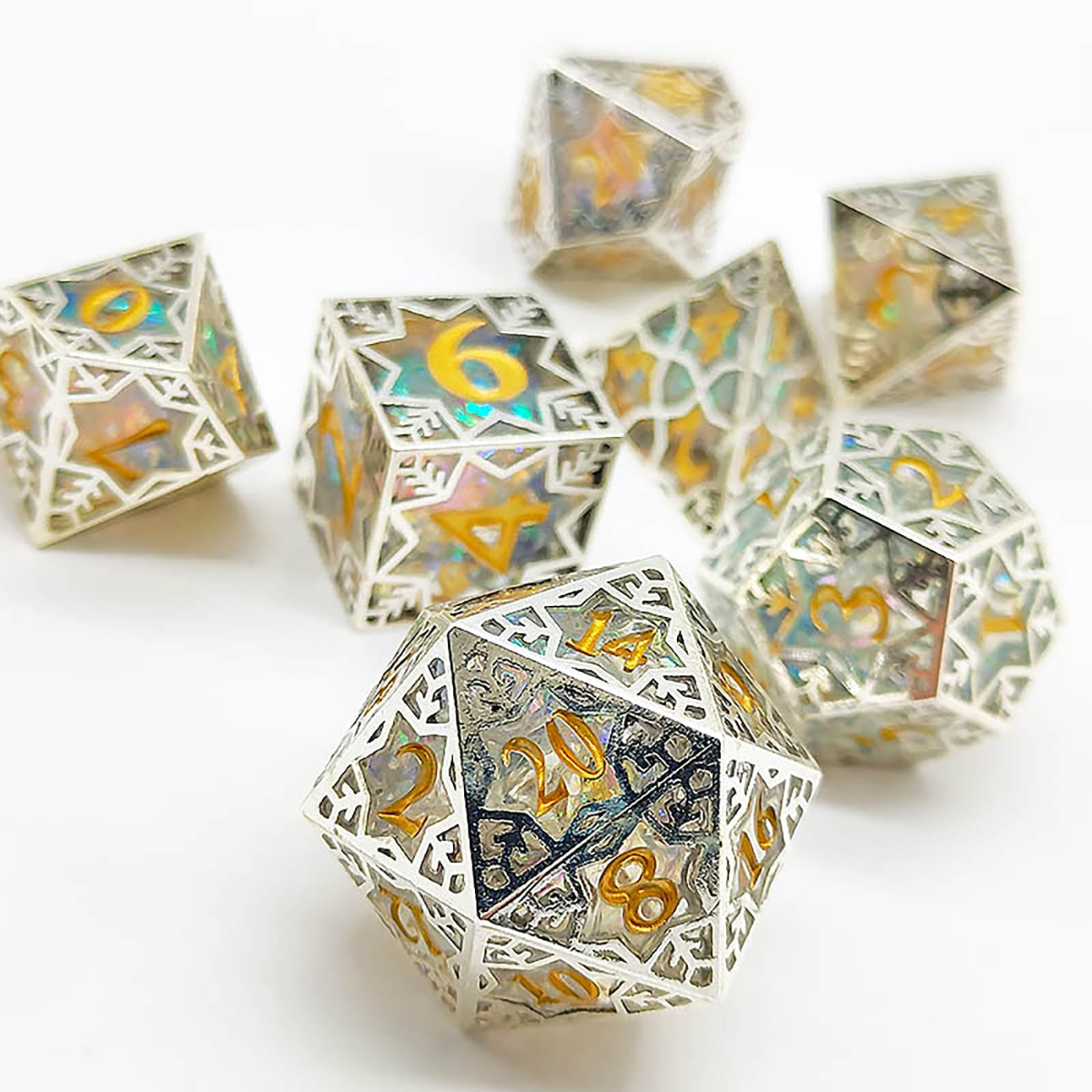 Set di dadi 7 in 1 in metallo poliedrici per giochi di ruolo per dungeons and drons, DM Players