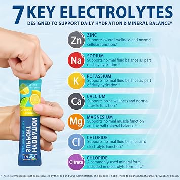 Electrolyte Drink Mix for Rapid Hydration, 7 Essential Electrolytes with 5 Vitamins, Zero Sugar Hydration Powder, Vegan, 24 Sachets, 6 Fruit Flavours