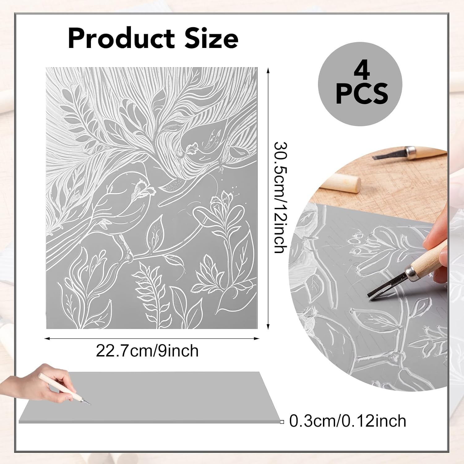 4Pcs Linoleum Blocks for Printmaking,9 x 12 Inch Linoleum Carving Tools Rubber Carving Blocks for Engraving Art Project