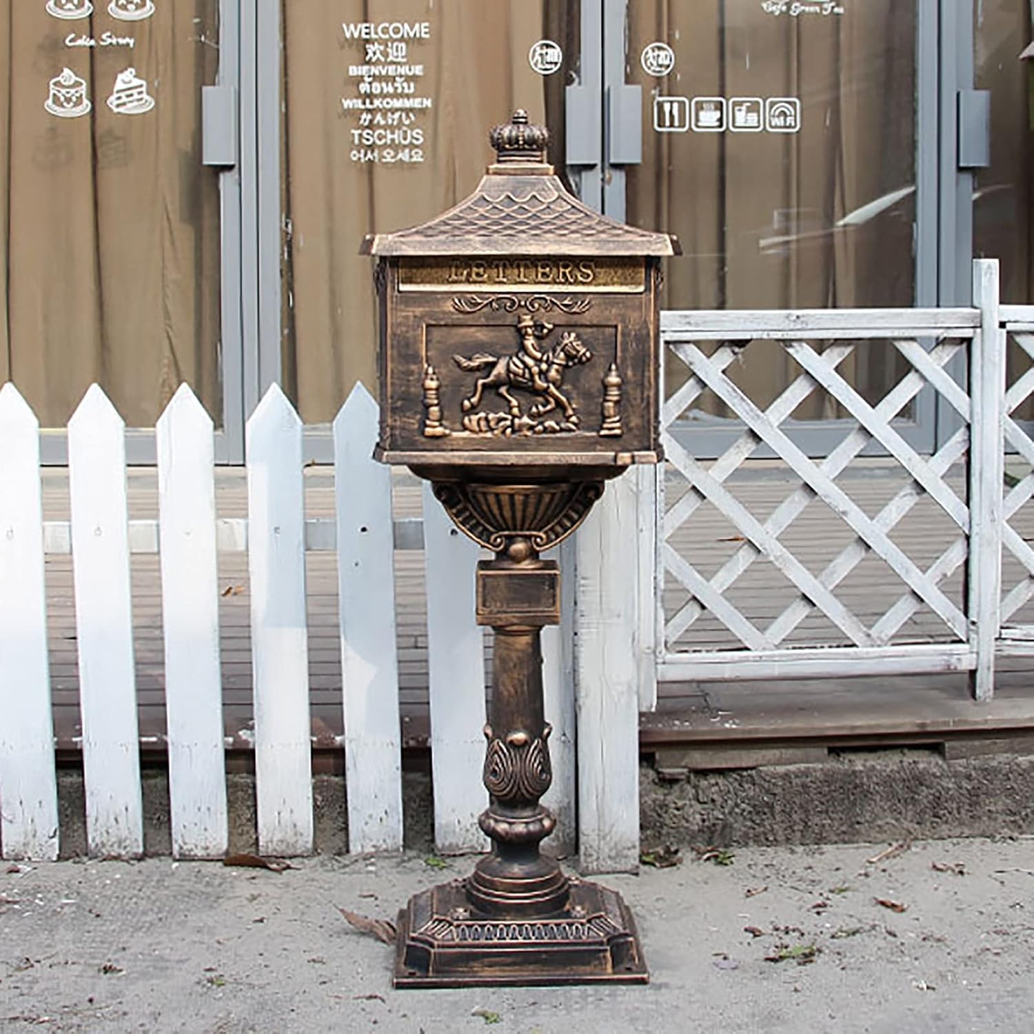 Outdoor Parcel Drop Box Aluminum Free Standing Mailboxes for Townhouse, Vintage Large Capacity Drop Mail Box Post Box for Newspaper Letter, Storage Box for Home Rural Office