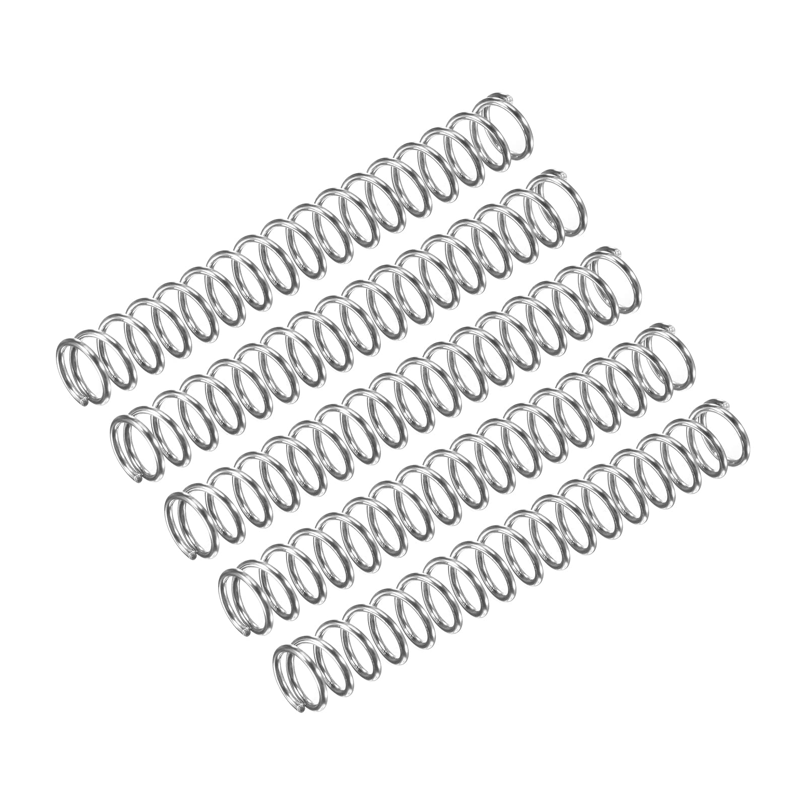 uxcell Compression Spring, 5Pcs 304 Stainless Steel, 7mm OD, 0.8mm Wire Size, 50mm Free Length, Silver Tone