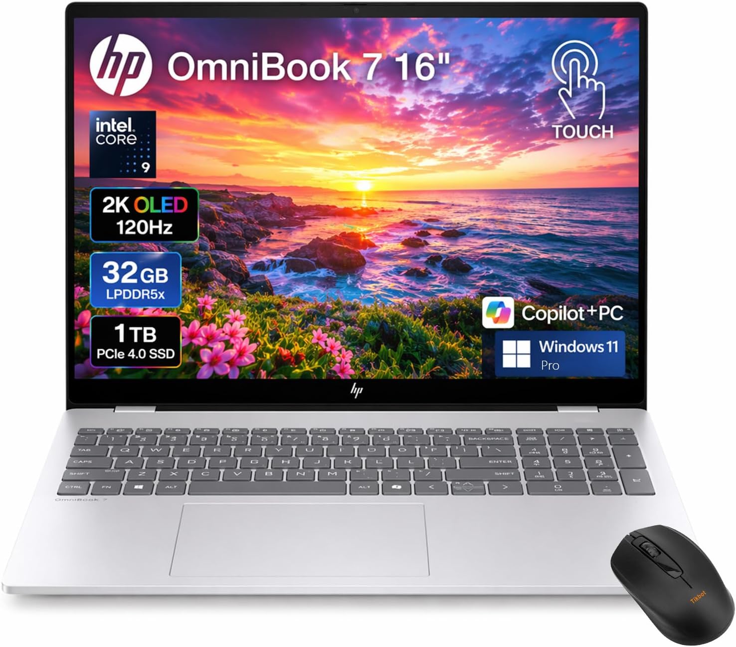 HP OmniBook 7 Touchscreen Laptop - 16inch 2K OLED 120Hz -Intel Core 9 270H Beat AMD Ryzen 9 8945H -32GB RAM -1TB SSD -Windows 11 Pro Office 365 - Business Computadora Portátil PC AI Copilot 2025
