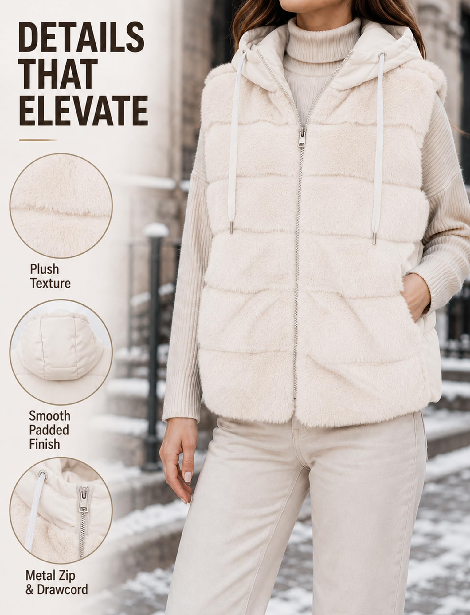 Gilet imbottito da donna, in pile, senza maniche, con parte anteriore