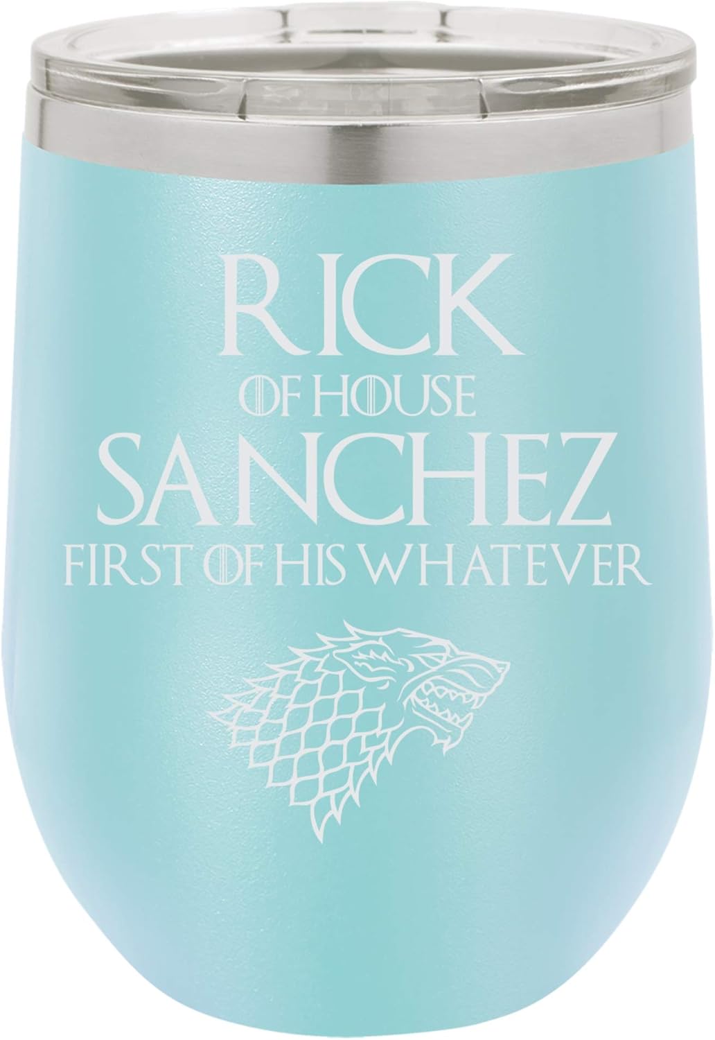 "Rick of House Sanchez, First of His Whatever" Funny TV Cartoon Design Engraved Insulated Stainless Steel Wine Tumbler, 12 Oz., Red