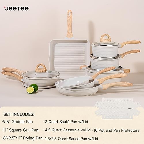 Miniatura 2 de JEETEE - Juego de 23 piezas de ollas y sartenes antiadherentes, juego de utensilios de cocina blancos para la cocina, con sartenes, cacerolas,