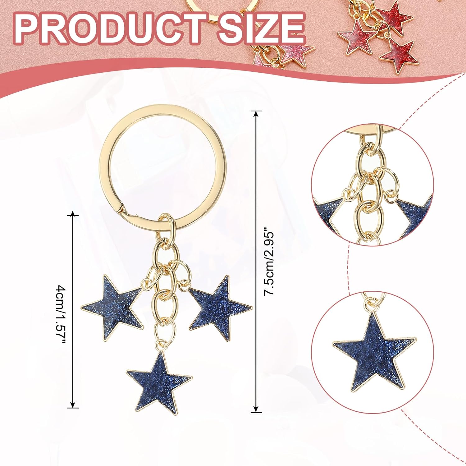 PATIKIL Star Keychain, Cute Charm Enameled Star Keychain Glitters Bling Star Chain - Image 2