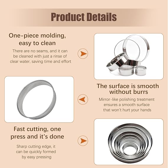 6pcs Round Pastry Cookie Cutter Set, Stainless Steel Circle Cookie Donut Pastry Scones Cutters Large and Small Mini Circle Biscuits Cutters for Baking Biscuits Cakes
