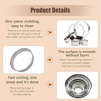 6pcs Round Pastry Cookie Cutter Set, Stainless Steel Circle Cookie Donut Pastry Scones Cutters Large and Small Mini Circle Biscuits Cutters for Baking Biscuits Cakes
