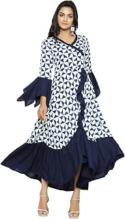 Women's Rayon Geomatrical Printed Ruffle Kurta
