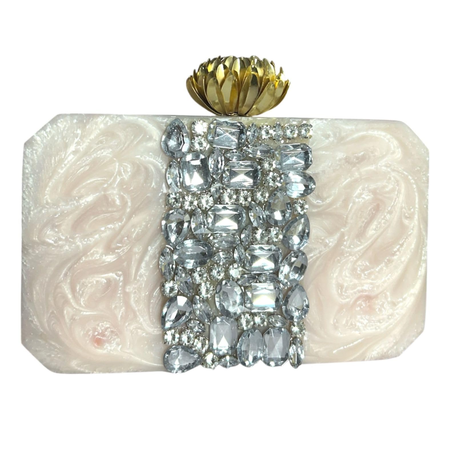 Resin Clutch Bag for Women with Crystal Stone Work & Golden Lotus Knob Handmade Luxury Party Clutch by AR Handicraft-image-46