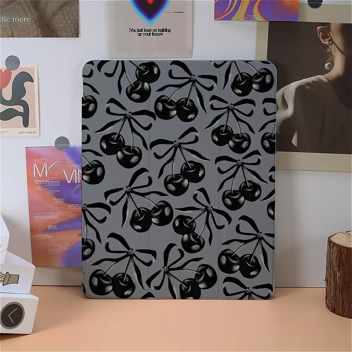 Black Cherry Bow Case Compatible with IPad 9th 8th 7th Generation 10.9 Inch 2021/2019/2018,Funny Cover with Trifold Stand + Pencil Holder for Boys Girls,iPad Pro 13inch 2024 image 5