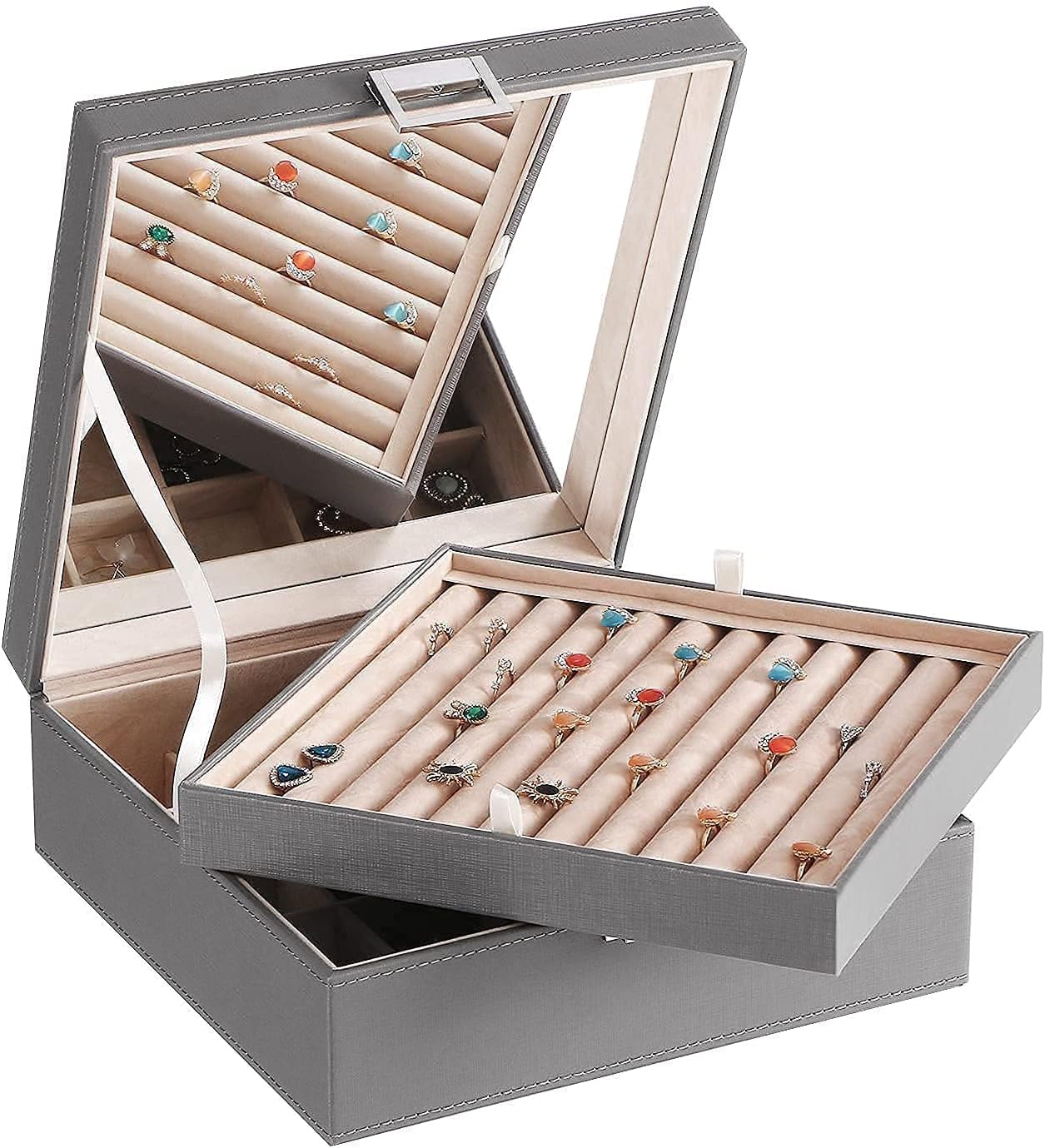 BEWISHOME Ring Organizer and Earring Box Holder Jewelry Box Tray Cufflinks Storage for Girls Women Men Necklace Organizer Box Necklace Storage Organizer for Chains, Bracelets