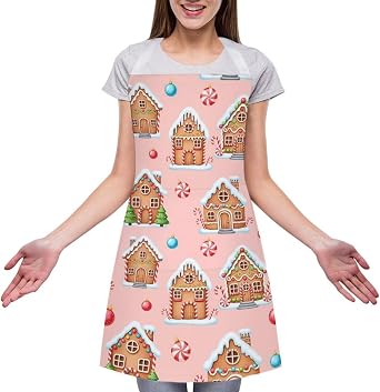 Womens Kitchen Apron with Pocket, Machine Washable Oil Proof Bib for Cooking Cleaning Gardening