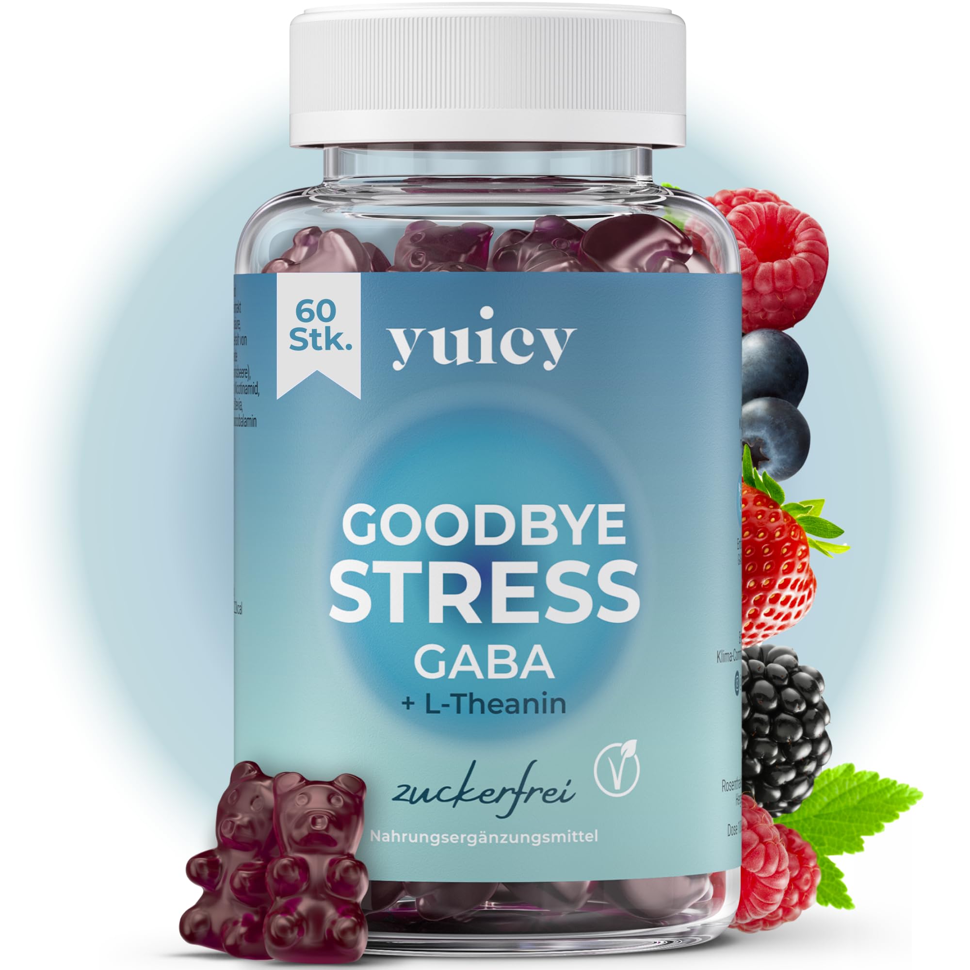 Yuicy® Goodbye Stress Gaba mit L-Theanin und Zitronenmelisse - weniger Stress, mehr Fokus und Gelassenheit - 100 mg Gaba