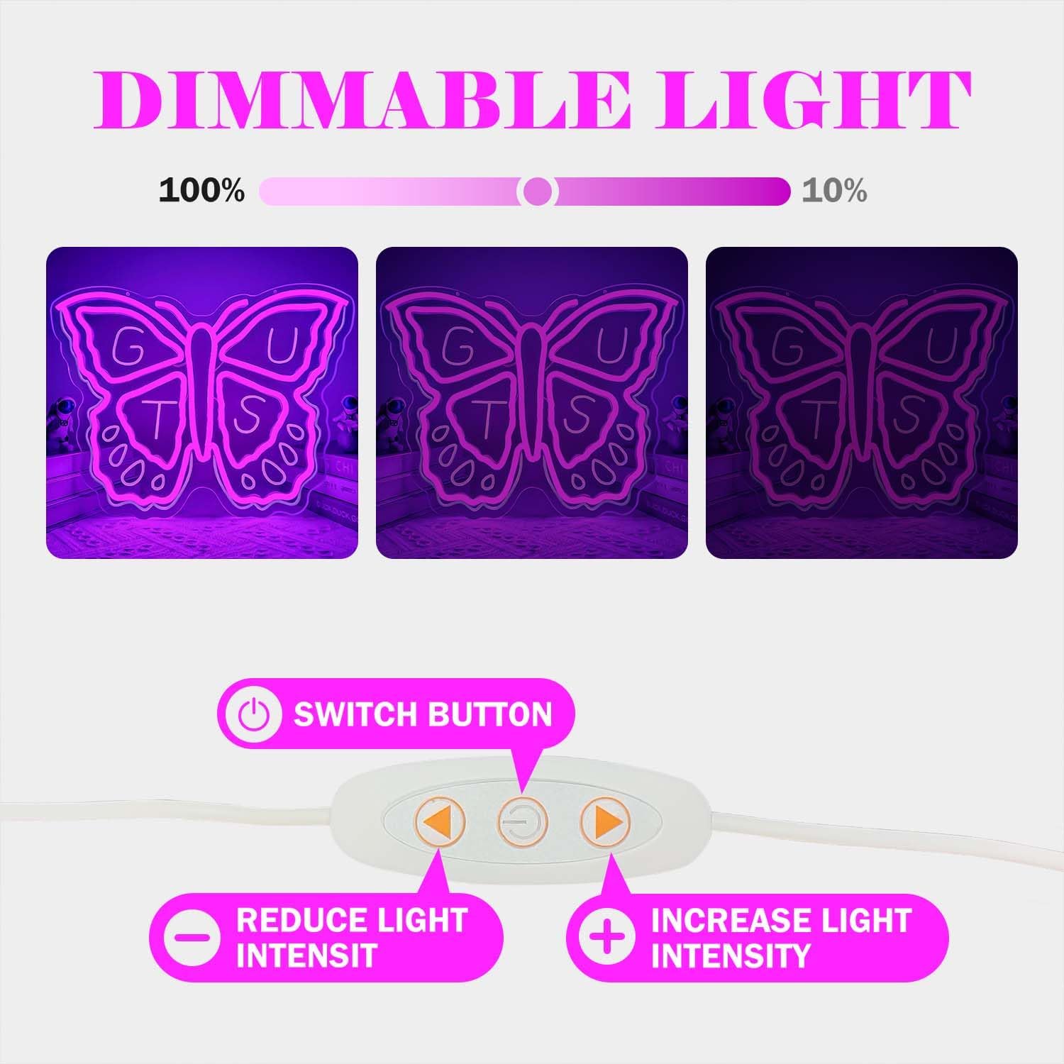 Olivia Neon Sign Dimmable Butterfly Neon Light Sign for Wall Decor Purple Birthday Gift Decorations Singer Music Neon Signs for Bedroom, Windows, Living Room