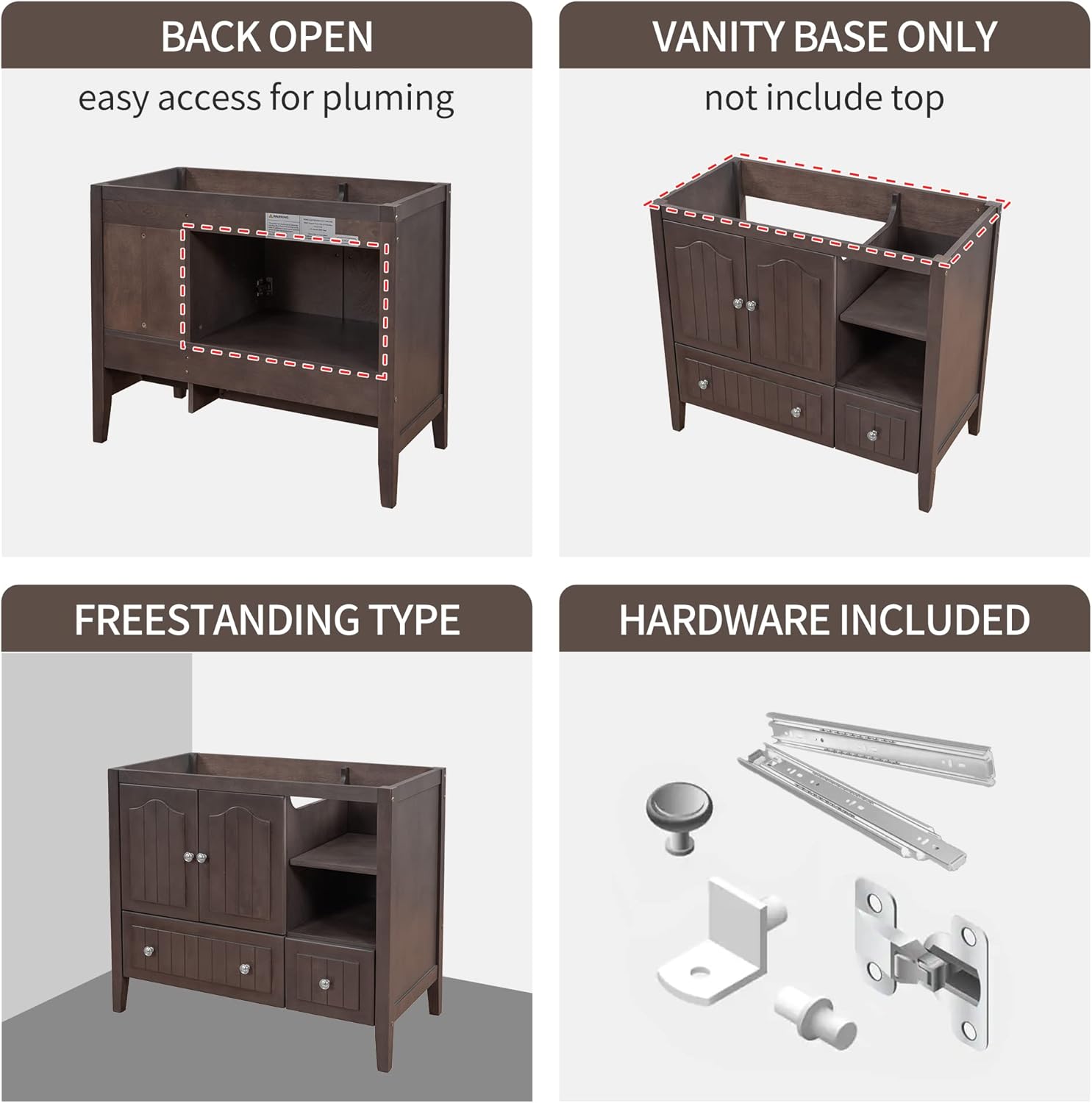 Merax Bathroom Vanity Without Sink, Base Only, Modern, Solid Wood Frame with Painted Finish, Storage Cabinet with Drawer, 36", White : Everything Else