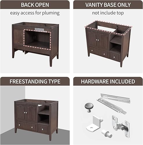 Miniatura 2 de Merax Mueble de baño sin fregadero, solo base, moderno, marco de madera maciza con acabado pintado, armario de almacenamiento con cajón, 36