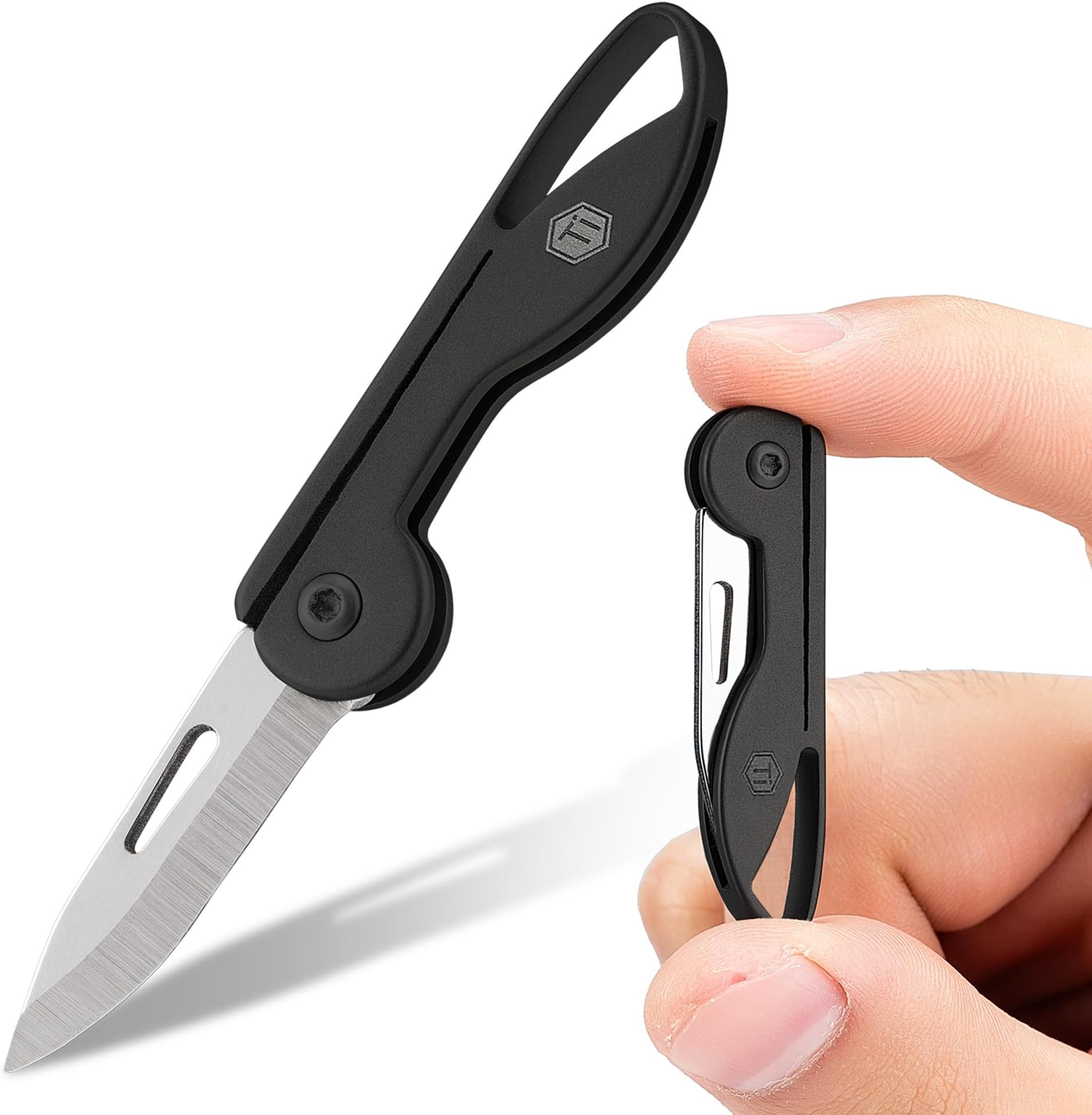 KK05BK Mini Titanium Pocket Knife for Everyday Carry- Razor Sharp Folding Blade, Lightweight EDC Tool for Camping, Hiking and Outdoor (Black)