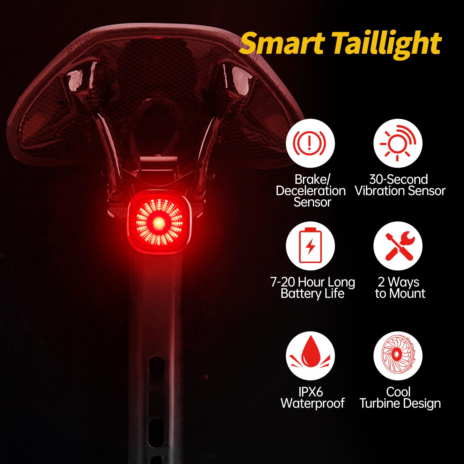 Lampe Velo 2 LED Ultra Puissantes 6000mAh Eclairage Velo Rechargeable USB C Lumiere Velo Avant et Arriere, Feu Arrière Vélo Intelligent, Affichage de Batterie & IPX6 Étanche Phare VTT Route