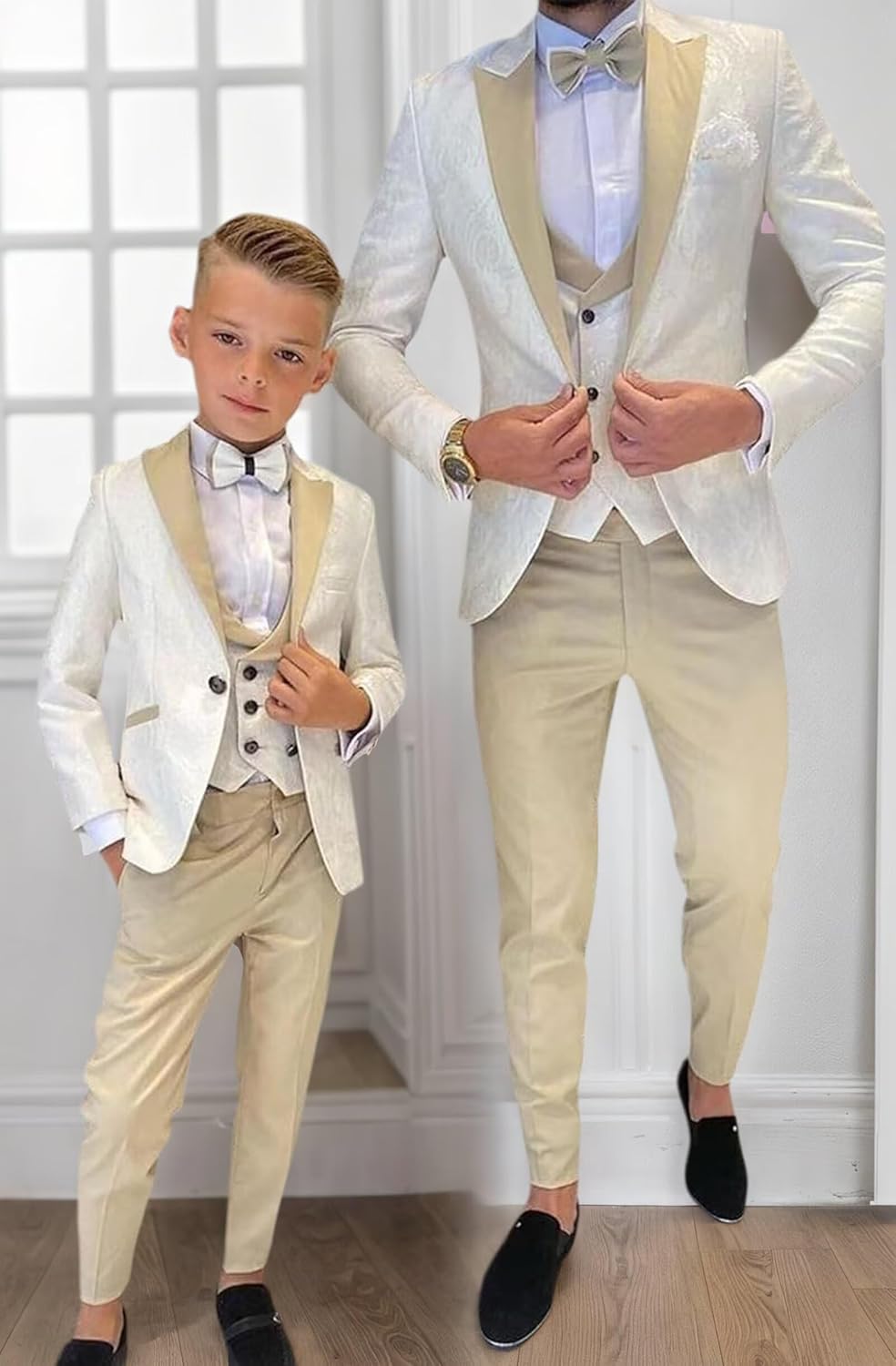 Boys Suit 3 Piece Kids Tuxedo Suits for Boys Jacquard Slim Fit Suit Toddler Suits for Wedding Prom Blazer Vest Pants