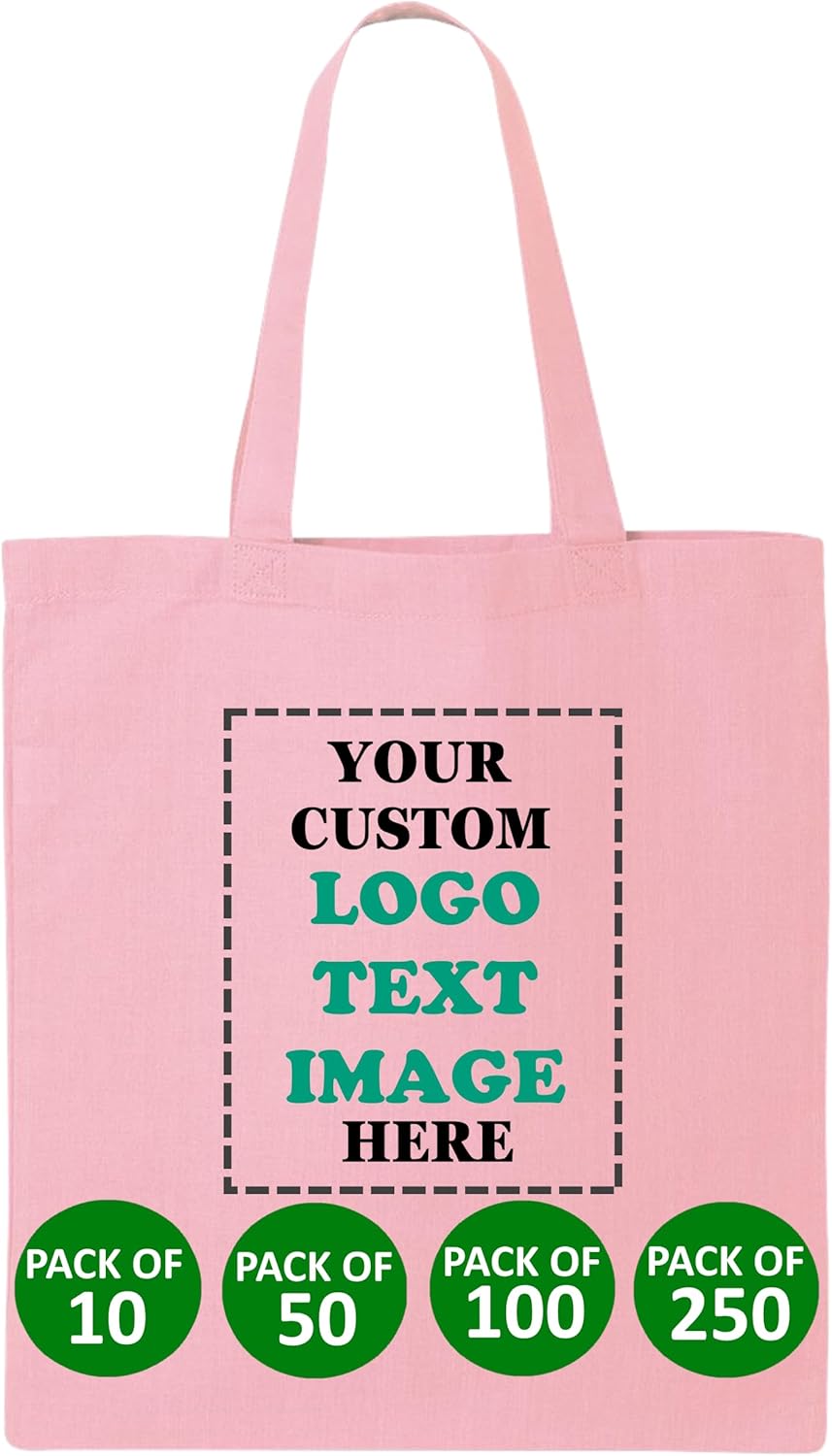 10 | 50 | 100 | 250 Pack Custom Bags, Bulk Custom Logo Bag for Business, Personalized Reusable Bags for Business